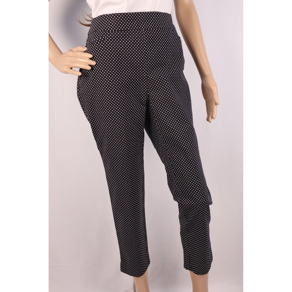 Chicos Black & White Polka Dot Ankle Pants‎ Size 1.5P Petite Stretch Waist Slim